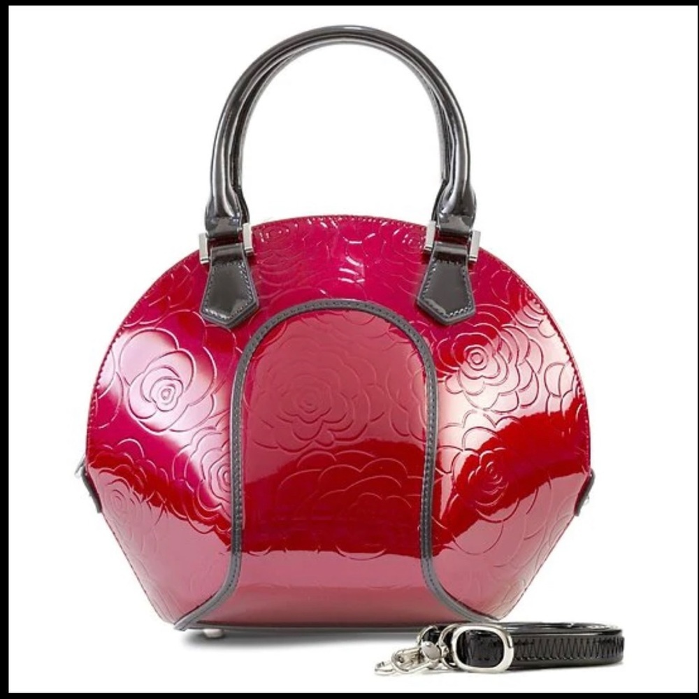 Bravo Fashion SVETLANA FLOWER PRINT RED-LEATHER HANDBAG